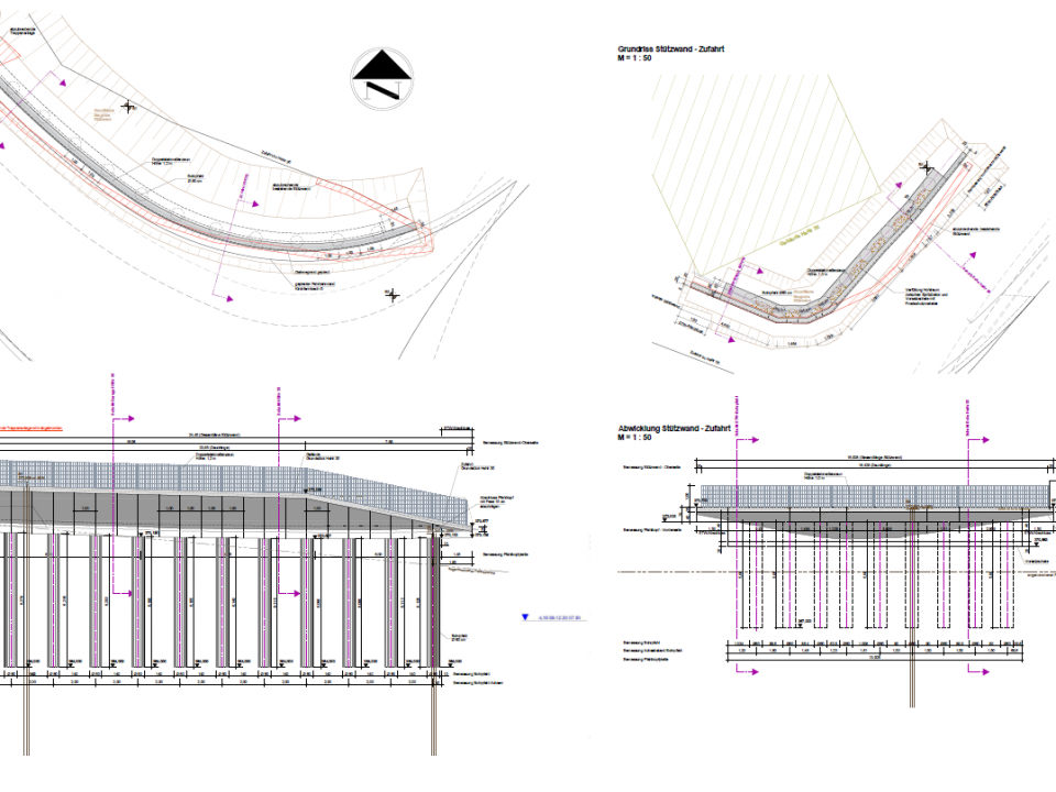 Hans_Hirschmann_Treuchtlingen_Tiefbau_Strassenbau_Stahlbetonbau_Stellenangebote_Lehrstellen_2023_Titelbild_Stützwände Draufsicht und Schnitte