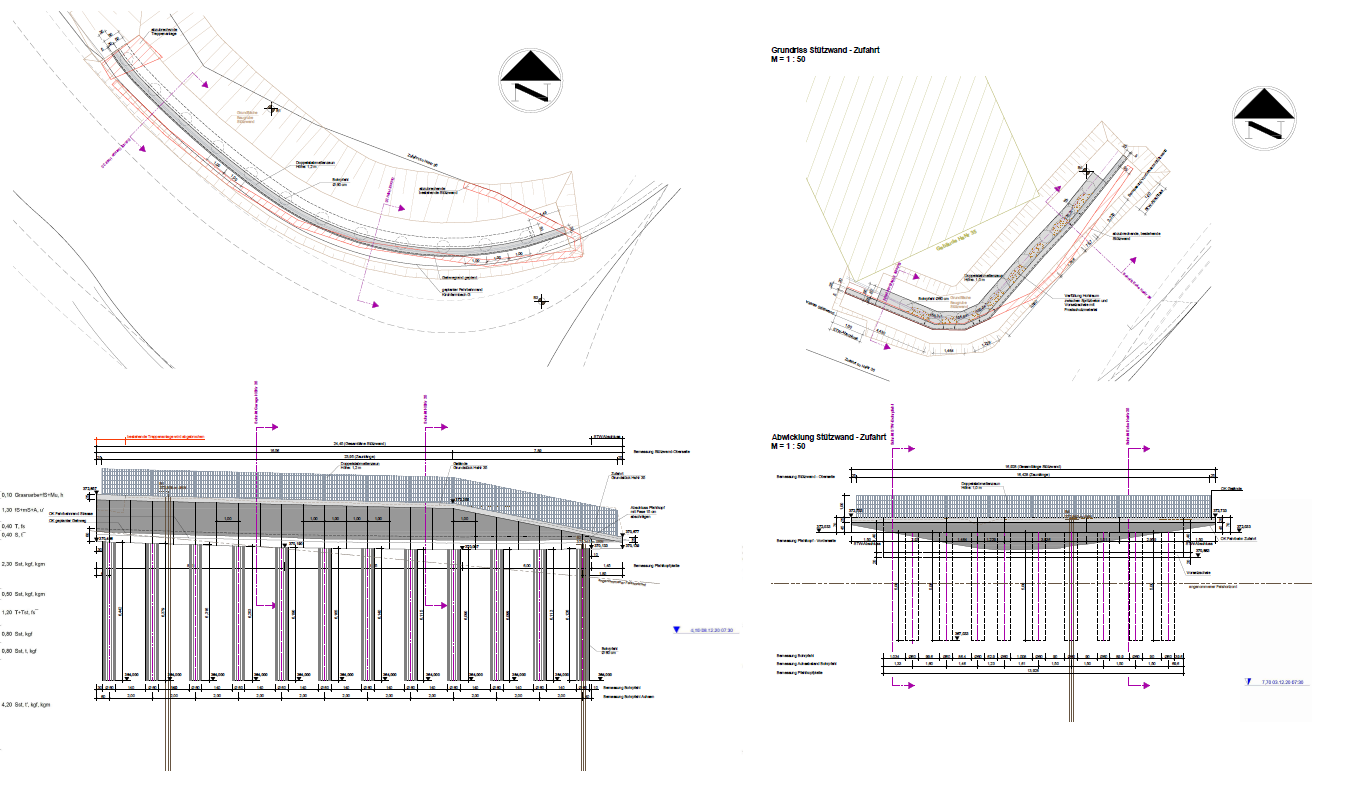 Hans_Hirschmann_Treuchtlingen_Tiefbau_Strassenbau_Stahlbetonbau_Stellenangebote_Lehrstellen_2023_Titelbild_Stützwände Draufsicht und Schnitte